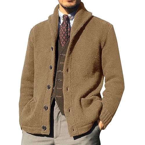 Mens Cable Knit Sweater Fleece Cardigan Sweaters Shawl Collar Cardigans Button Down Knitwear Open Front Tops Trendy
