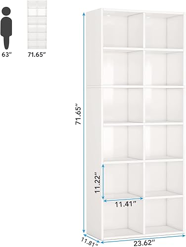 Miniatura 2 de Tribesigns Estantería estrecha de 71.65 pulgadas de alto, estantería moderna blanca con almacenamiento de 12 cubos para oficina en casa, vertical u
