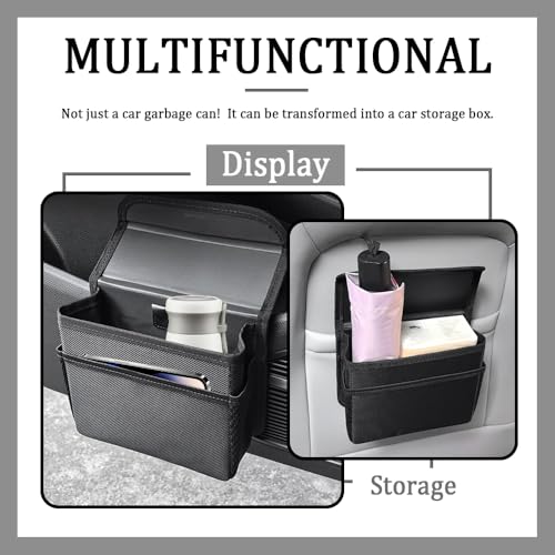 Image of Upgraded Magnetic Car Trash Can with Lid,Mini Hanging Car Trash Bin with Mesh Pocket & 30PCS Garbage Bag,Collapsible Cars Garbage Can as Cars Storage Organizer for Most Auto