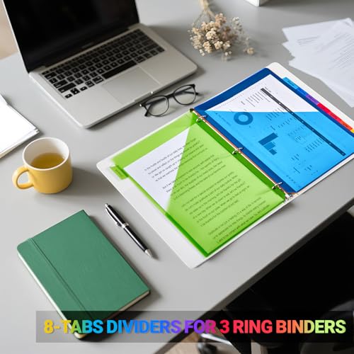 8-Tab Dividers for 3-Ring Binders, 16 Counts 3 Holes Index Dividers with 2 Pockets, Insertable 8 Tabs Binder Divider for 1/2\'\'/1\'\'/2\'\'/3\'\' inch Binders, 8 Colors (2) - Thumbnail 6