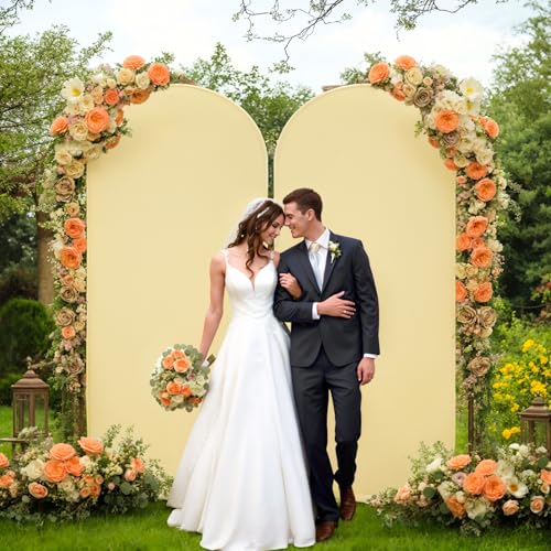 Image of Khaki Arch Backdrop Cover 6.6FT Spandex Fitted Wedding Arch Stand Covers Round Top Chiara Arch Covers Stretchy Backdrop for Birthday Party Ceremony Banquet Decoration