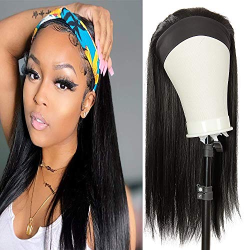 Headband Wigs for Black Women Long Straight Headband Wigs,Synthetic Wigs with Headband, Natural Looking Daily Party Wigs (straight 4#, 24inch)