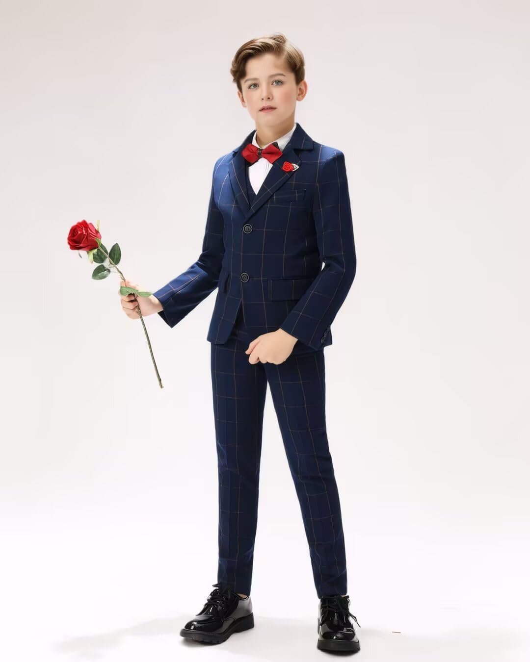 Boys Suit for Kids Tuxedo Suits 5-Piece Wedding Dress Set with Shirt Vest Jacket Pants and Bowtie