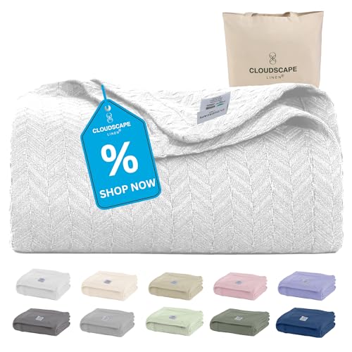 Cloud Scape Linen Herringbone Cotton Twin Blanket for Couch, Bed,Sofa,