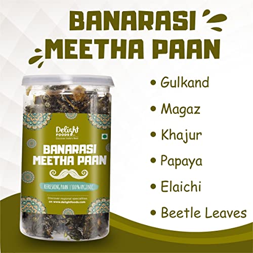 Image of Delight Foods Calcutta Meetha Paan and Banarasi Meetha Paan Mukhwas Mouth Freshener, 200grams(100gm each) |Sweet Paan Hygienically Packed Traditional Mukhwas & Paan | Premium Mouth Freshener