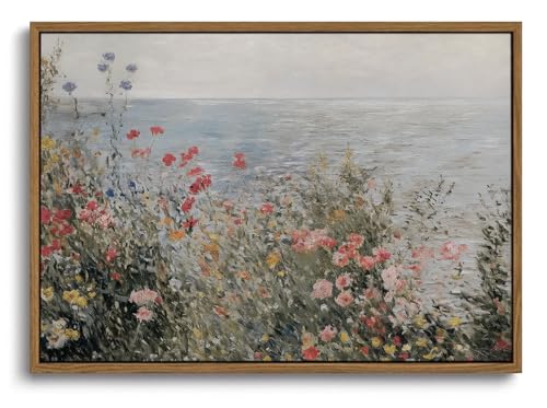 KISSFOX Vintage Framed Wall Art Coastal Wildflowers Canvas Art Prints