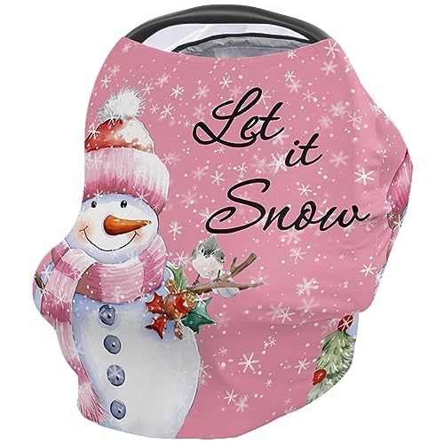 Nursing Cover for Breastfeeding Scarf, Merry Christmas Snow Snowman Pink Baby Car Covers Super Soft Multi Use for Canopy Shopping Cart Cover Blanket Stroller Cover
