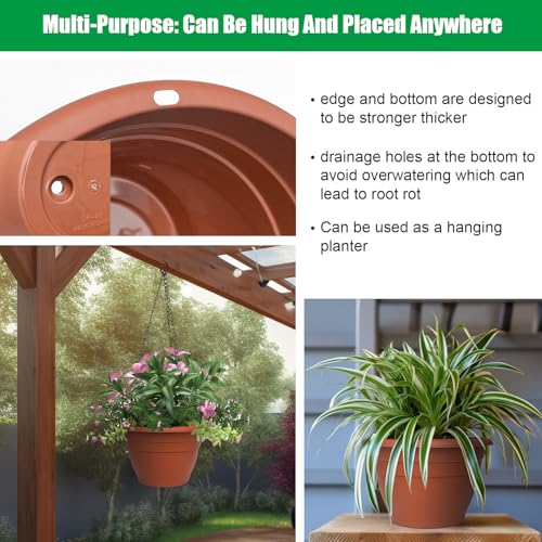 Image of RooTrimmer 5 Pack 10 Inch Plant Pots Lightweight Planters with Drainage Holes,Durable Indoor & Outdoor Flower Pots for Garden,Patio & Home Decor(Pottery Red)