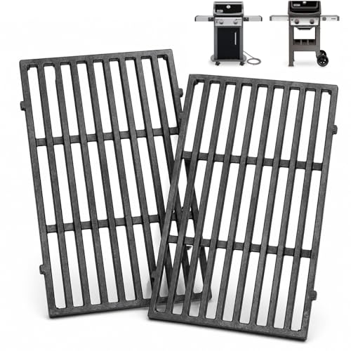 Utheer 7637 Cast Iron Grill Grates Replacement Parts Compatible with Weber Spirit 200 and Spirit II 200 Series E210 E215 E220 S210 S215 S220, 17.5 x 10.2 Inch Cooking Grates, 2 Pack