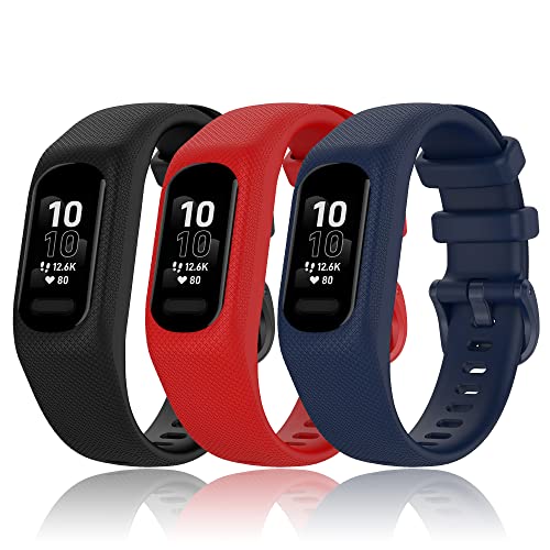 Image of 3PCS Soft Silicone Bands Compatible with Garmin Vivosmart 5 Straps Replacement Wristbands Bracelet Band Case Cover for Women Men, Small /Large Size