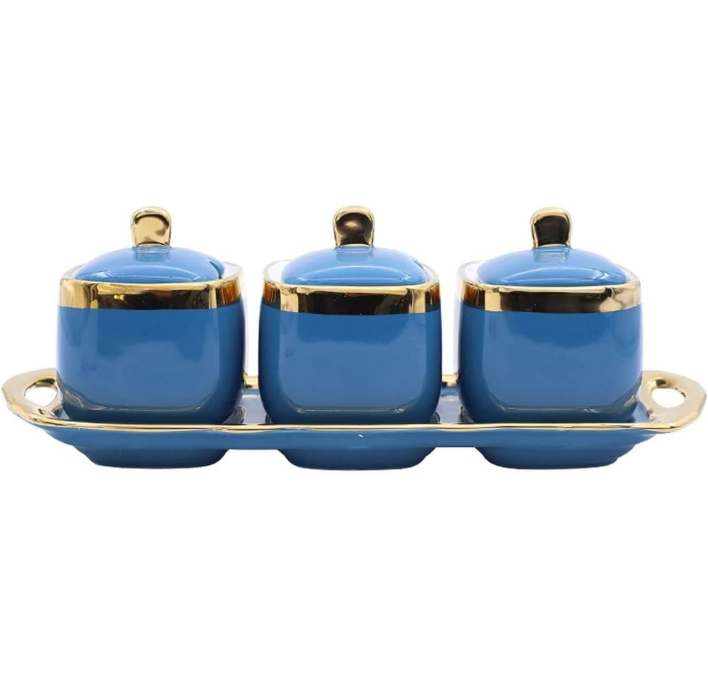 TBLOTYD Seasoning Bottle Set Ceramic Condiment Jar Set Seasonings Spice Container With Spoon Lid Tray For Kitchen Spice Jars