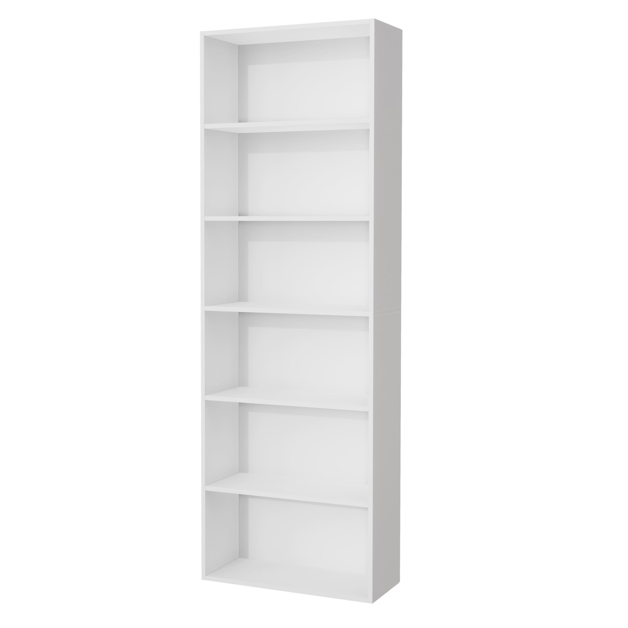 Nera Wooden 6 Tier Bookcase Standing Shelf Tall Storage Shelving Unit for Storage (White)