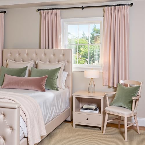 Image of Dusty Pink Velvet Curtains Romantic Rod Pocket 52x72 Inch 2 Panels | Soft Velvet, Light Filtering, For Small Windows, Kitchens & Bathrooms, Light Shifting Texture, Elegant Drape, Soft Luxury
