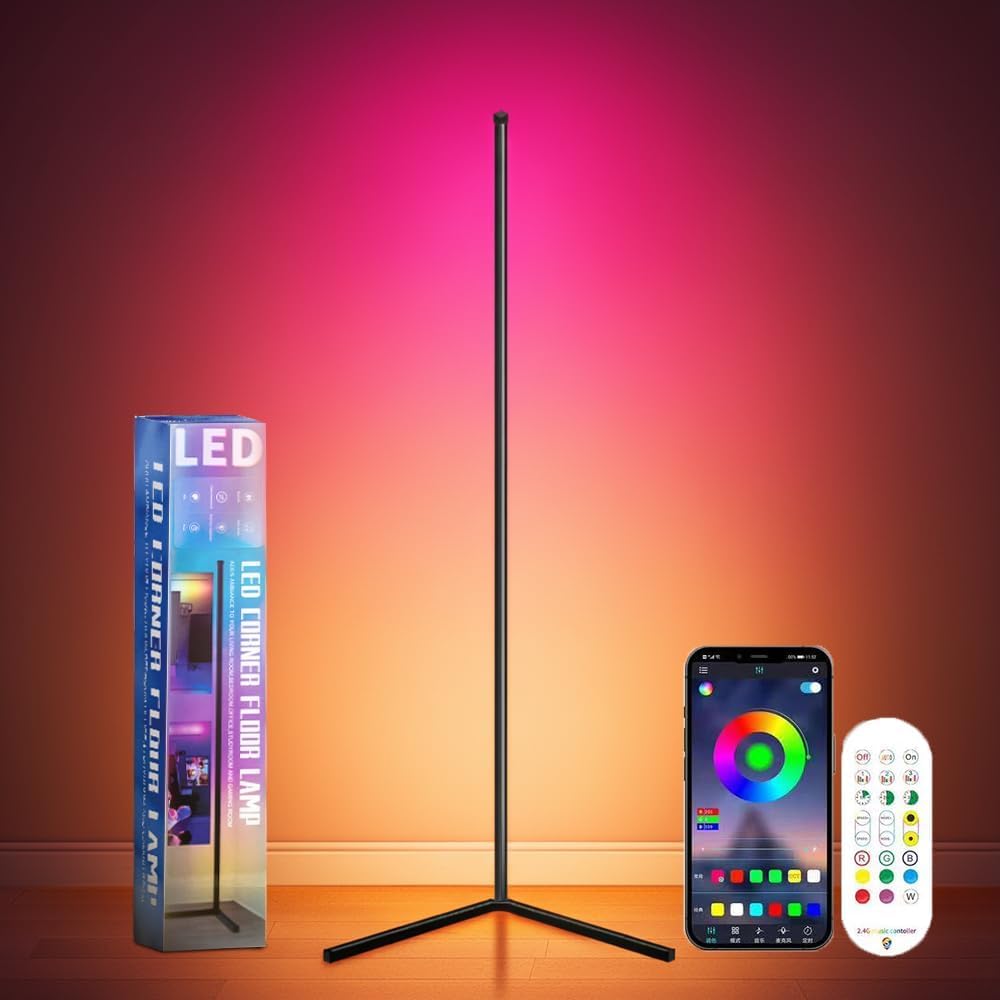 LED Floor Lamp RGB+IC, Smart Corner Lamp Work with Alexa&Google Home,1200LM, Modern Floor Lamp with 16 Million DIY Colors, Music Sync, Color Changing Lamp,Timer, for Living Room Bedroom (Pack-1)-image-45