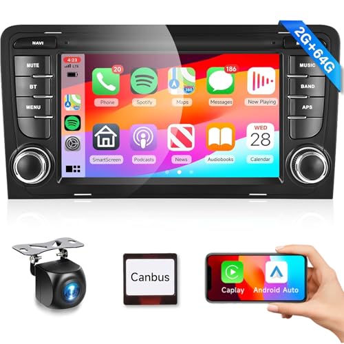 2G+64G Upgrade Car Stereo for Audi A3 2003-2012 S3 2006-2012 RS3 2011 2012 Radio with 7inch IPS Touch Screen FM/RDS EQ,Wireless Carplay Android Auto MirrorLink,4.2Bluetooth,DAB+ WiFi GPS Backup Camera