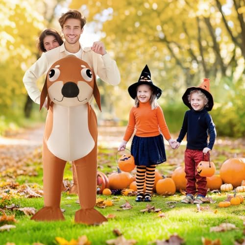 Poptrend Aufblasbares Dackel Kostüme Dackelkostüm Doppelhundekostüm für Erwachsene, Aufblasbares Doppelhunde Kostüme, Halloween-Dackelkostüme für Männer Frauen, Lustige Kostümparty-Kostüme