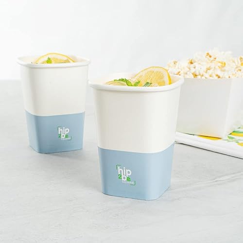 Miniatura 3 de Restaurantware Hip 2 Be Square - Taza cuadrada de papel blanco y azul de 12 onzas para bebidas fríascalientes, pared individual, 3 14 pulgadas x 3