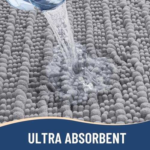 Image of Arotive Luxury Toilet Rugs U-Shaped 20x20, Extra Soft Thick Absorbent Shaggy Chenille Bath Rugs, Machine Wash Dry, Bath Mat for Toilet Base, Tub and Shower, Home Decor Accessories, Grey