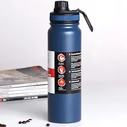 Garrafa de Água Térmica Aço Inox Esportiva Academia Isolada a Vácuo Aço Inox 304 de 800ml (AZUL 1321)