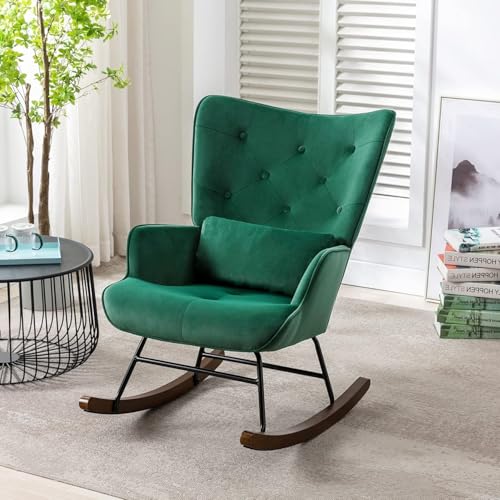 HomeMiYN Schaukelstuhl Samt Schaukelsessel mit Metallgestell und Holzsockel...
