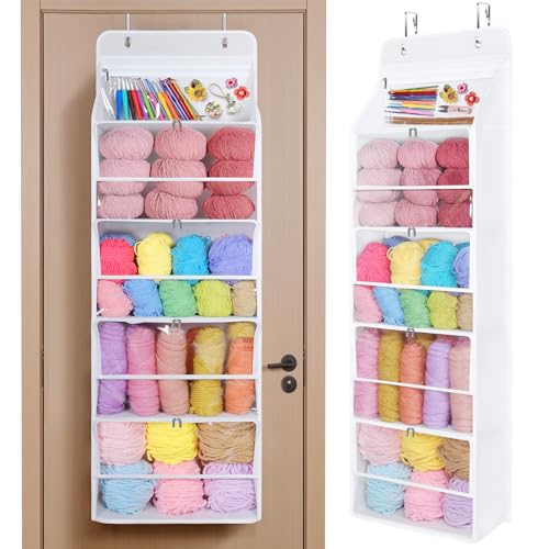 Image of Univivi Hanging Yarn Storage Organizer with 5 Zipper Closure Compartments, Large Capacity Knitting Organizer Storage, Over the Door Hanging Yarn Holder for Knitting Needles,Crochet Hooks (Clear White)