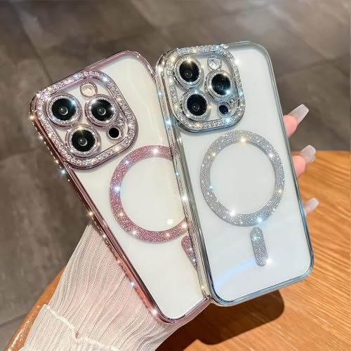 Image of Cute Compatible with iPhone 13 Diamon Glitter Case,Luxury Bling Rhinestone Soft Clear TPU Bumper Case,Compatible with MagSfe and Camera Lens Protection Cover for Women Girls (Silver)