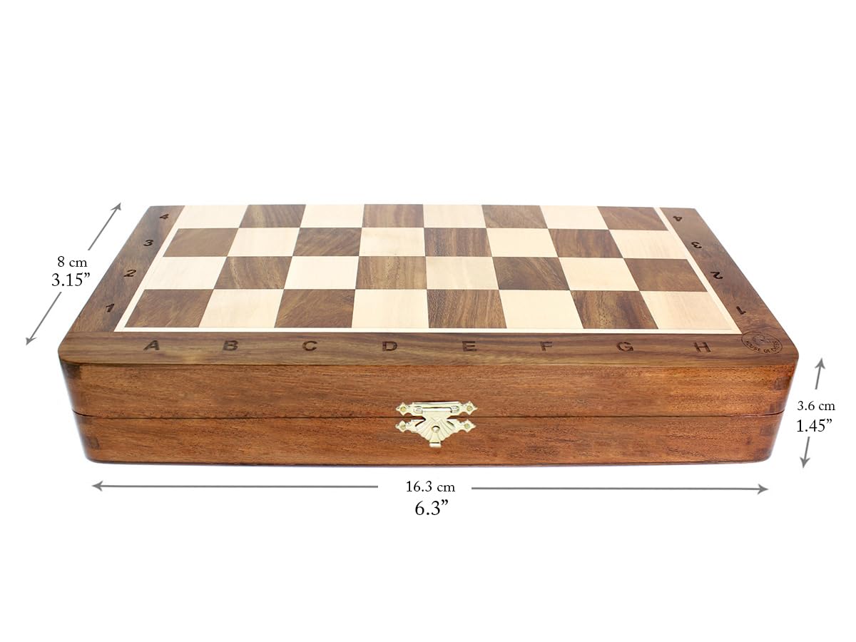 House of Chess - 16,5 cm großes magnetisches faltbares Reiseschach-Set aus Holz | Brett – algebraische Notation – zwei zusätzliche Königinnen – handgefertigt – Premium-Qualität (goldenes