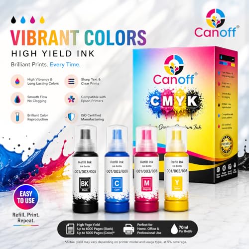 Image of CANOFF 003 70ml Ink Bottle Compatible with :L3110 /L3101 / L3150 / L4150 / L4160 / L6160 / L6170 / L6190 Printer Models