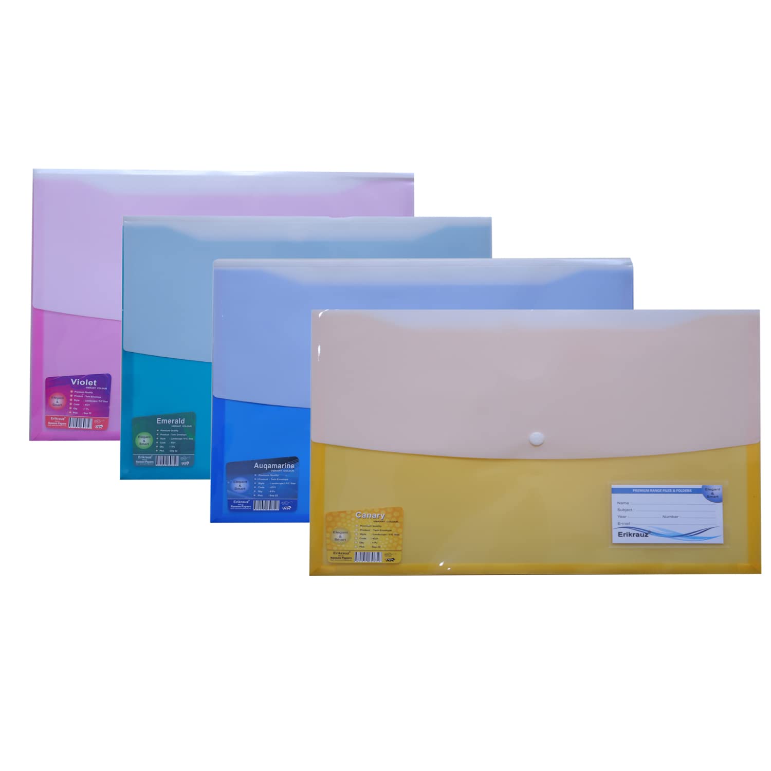 A4/Legal Heavy Duty Premium Twin Double Pocket Document File Folder with Snap Button Closure, Clear Envelope Organizer Storage Bag for Office, School & Home Use - Set of 4