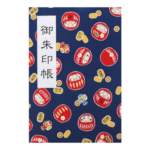 御朱印帳 46ページ 蛇腹式 ビニールカバー付 法徳堂オリジナルしおり付 福福だるま (紺)