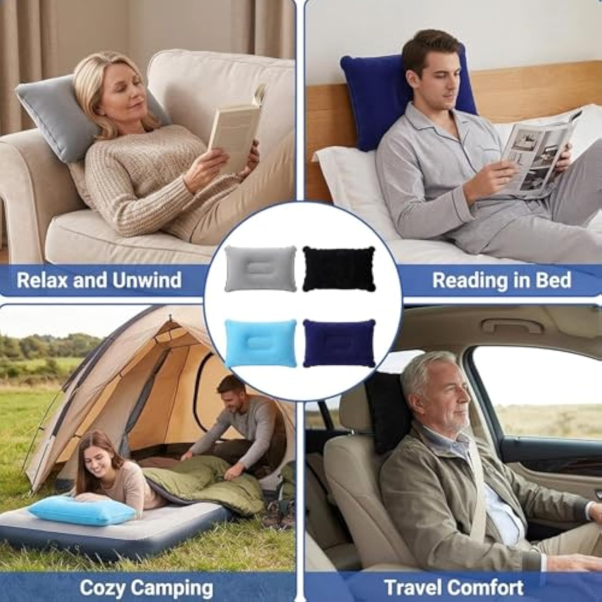 4 PCS Inflatable Travel Pillows, Compact Blow Up Pillow Set