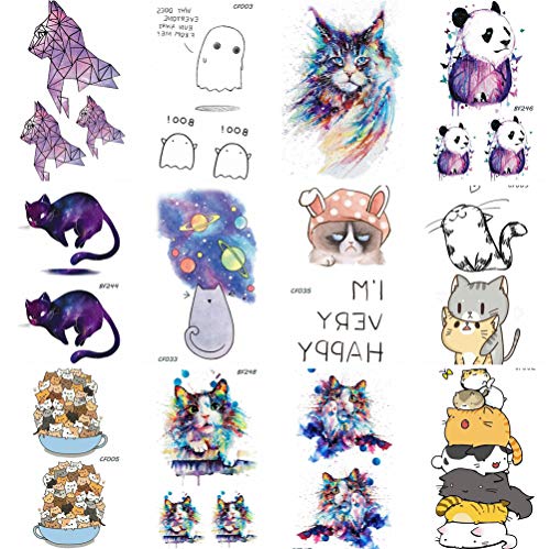 12 Pieces/Lot DIY Watercolor Children Tattoos Stickers Cover Body Arm Galaxy Cats 10x6CM Cartoon Fun Temporary Tattoo For Kids Women Cute Art Tatoos Planet