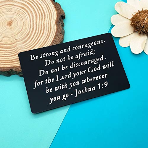 Christian Engraved Wallet Insert Card Inspirational Gifts For Men Women Be Strong and Courageous The Lord Will Be with You Encouragement Gifts Religious Card Christmas Birthday Graduation Gifts4