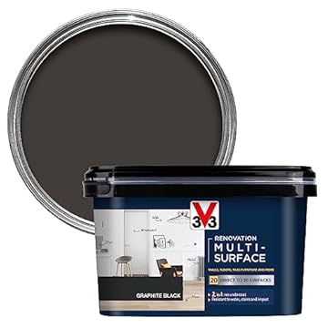 V33 Renovation Multi-Surface Paint - No Undercoat Needed - Over 20 Surfaces - Resistance To Water Stains & Impact - High Coverage - Graphite Black 2 Litres