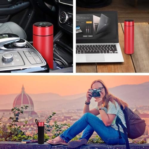 Image of Smart Temperature Water Bottle 500ml | LED Display Touch Lid | Vacuum Insulated Stainless Steel Flask | Keeps Drinks Hot & Cold | Travel, Gym, Office Use (Red)