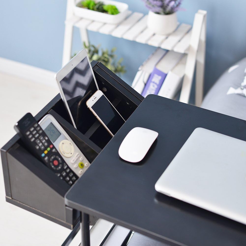 sogesfurniture Table d'appoint mobile réglable en hauteur avec roulettes - Espace de rangement - Pour chambre à coucher, salon - 50 x 40 x 55-80 cm - Noir