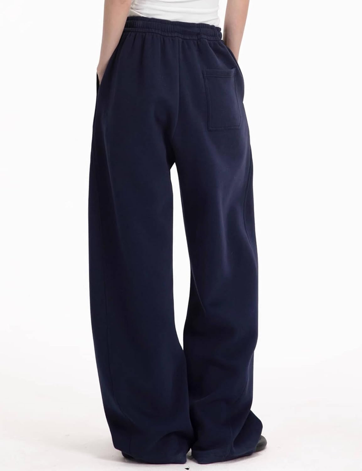 Womens Barrel Sweatpants Fleece Lined Wide Leg Sweat Pants Cotton Elastic Waisted Trousers with Pockets - Image 2