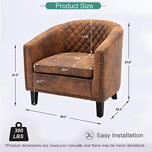 Goujxcy Club Style Barrel Armchair For Living Room, Cozy Modern Microfiber Accent Chair Tub Barrel Chair With Nailhead And Solid Wood Legs For Bedroom/Study/Waiting Room, Brown #TOP2