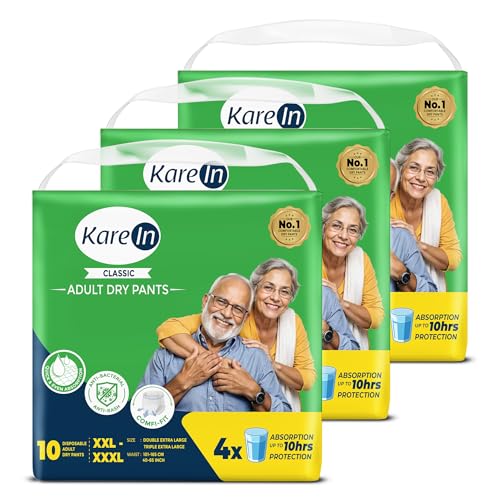 Karein Classic Adult Diaper Pant XXL-XXXL Size, Waist (101-165 cm 40-65"), 30 Unit, Long Protection Hour, Unisex, Quick & Even Absorption, Anti-Bacter