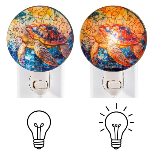 Image of Sea Turtle Night Light - Real Glass Stained Glass Styled Plug-in Wall Light for Vertical Outlets, Perfect Ocean-Themed Gift for Beach Lovers and Coastal Homes
