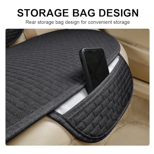 Image of 3 Pcs Silicone Car Seat Covers Summer Breathable Front Seat Cushion Mat Flax Car Seat Cover with Storage Pouch, Long Rear Seat Cover, Anti-Slip Seat Protector, Black