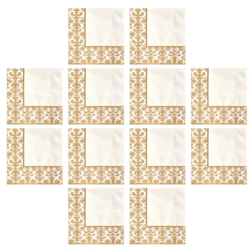 ibasenice 100piezas Unidades Servilletas Desechables con Estampado Dorado para Restaurante y Hotel Papel Absorbente Decorado para Cenas Elegantes y Fiestas Diseño Elegante Blanco y Dorado