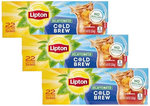 Image of Lipton Decaf Cold Brew Iced Tea Bags, Family Size Zero Calories, Easy-To-Make with no boiling needed, 22 Tea Bags (Pack of 3)