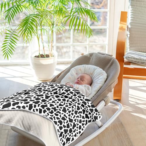 Image of Baby Swaddle Blanket for Baby Girls and Boys Soft Warm Security Bed and Play Blanket for Infant Toddler Kid Crib Bedding 30X40in Simple Cow Print Pattern