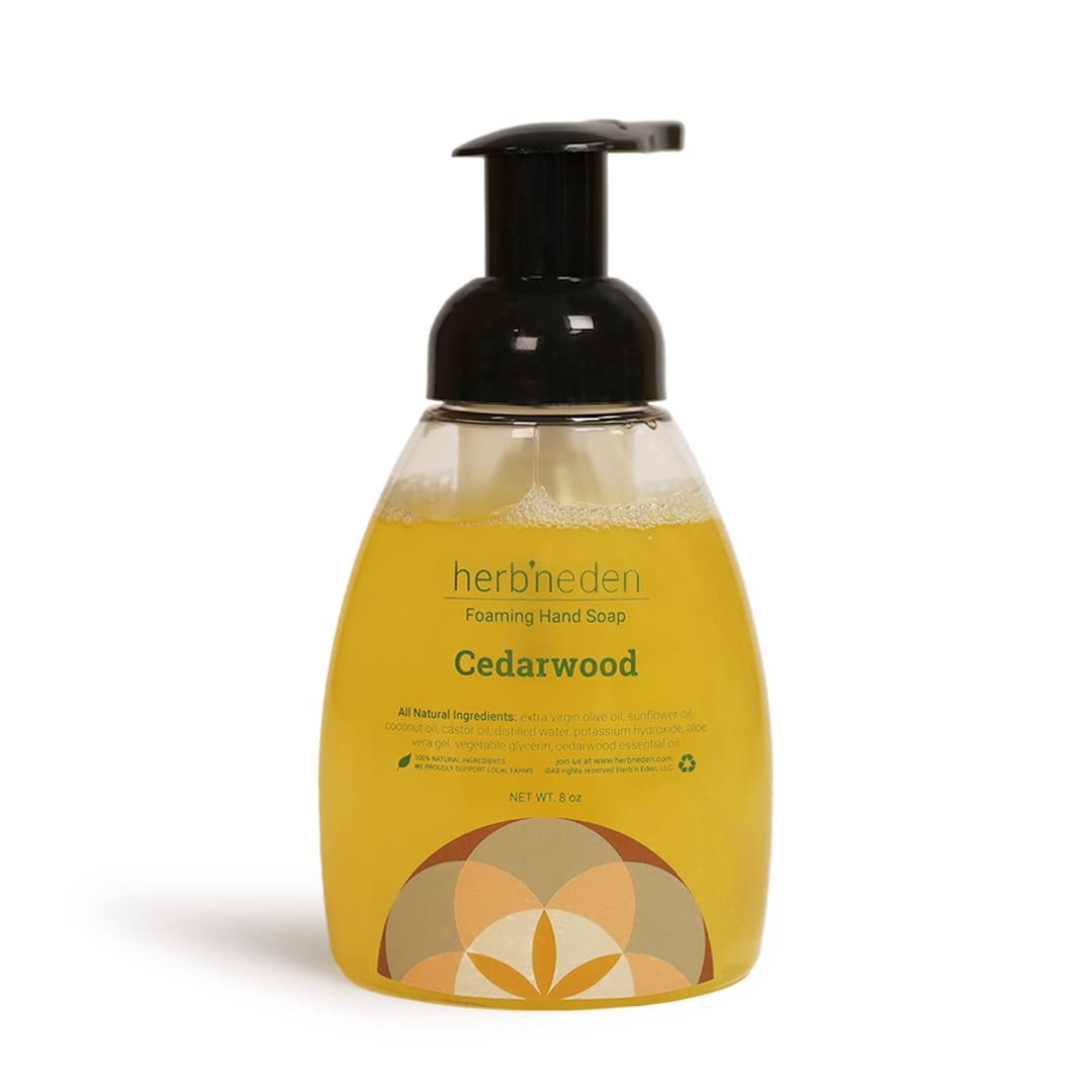 Herb’N Eden Cedarwood Foaming Hand Soap, Moisturizing for Dry Skin, Gentle Hand Wash, 100% Pure Ingredients, Essential Oils, 8 oz