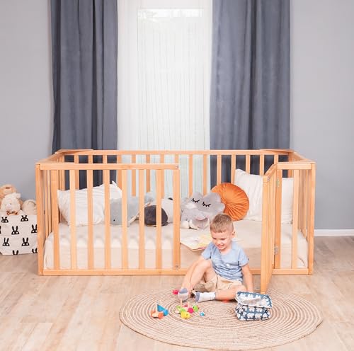 Image of BUSYWOOD Montessori Floor Bed with Rails - Twin Floor Bed Frame Toddler - Toddler Floor Bed Frame - Toddler House Floor Bed - Montessori Bed for Toddlers - Bed for Girl - Platform Bed Frame (Model 20)