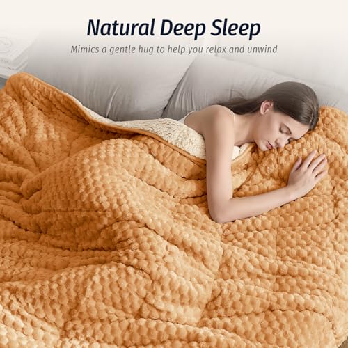 Image of Wemore Fleece Weighted Blanket for Adults (60 inch x 80 inch 15lbs, Orange-Yellow), Dual Sided Cozy Soft Sherpa Heavy Blanket, 3D Imitation Turtle Shell Warm Jacquard Flannel Weighted Blankets