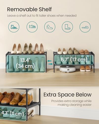 Image of SONGMICS Shoe Rack, 2-Tier Shoe Storage Organizer, Space-Saving, 11.7 x 24.5 x 12.2 Inches, Entryway, Metal Frame, Non-Woven Fabric Shelves, Ink Black ULSH022BH01