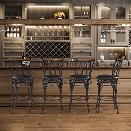 Katdans Swivel Bar Stools Set Of 2, 24/29 Inch Adjustable Seat Height Bar Stool With Back, Pu Leather Kitchen Island Stools For Pub, Bistro, Restaurant, Brown Seat With Metal Base, Ks902P #TOP4