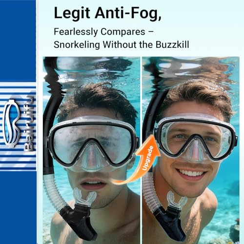 2-Pack equipo de snorkel para adultos | Máscara de snorkel mejorada anti-vaho y anti-fugas | Snorkel seco sin respirar agua | Visión panorámica de 180° con bolsas de secado rápido miniatura 2